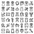 © HappyAllAround - Set of 45 line icons related to fashion, sewing, clothing. Outline icon collection. Editable stroke. Vector illustration.