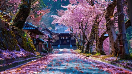 A lavender field blooms vibrantly in the countryside, with an old wooden house nestled amidst trees and a clear autumn sky