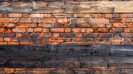 Canvas Print - Two tone wooden and brick wall background with copy space interior design concept