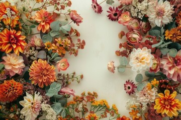 Poster - A bouquet of colorful flowers arranged on a wooden table