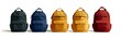 © Cre Photography  - Collection of classic multi pocket backpacks set in different colours isolated on White background