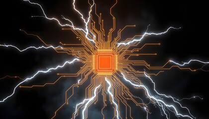 Canvas Print - An image depicting circuitry expanding like lightning, rendered in 4K resolution isolated with white highlights, png