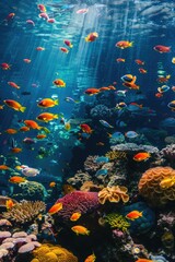 Poster - A group of fish swimming in a large aquarium tank