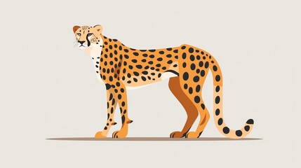 Graceful cheetah standing alert clipart, flat vector art, simple cartoon 2D emblem