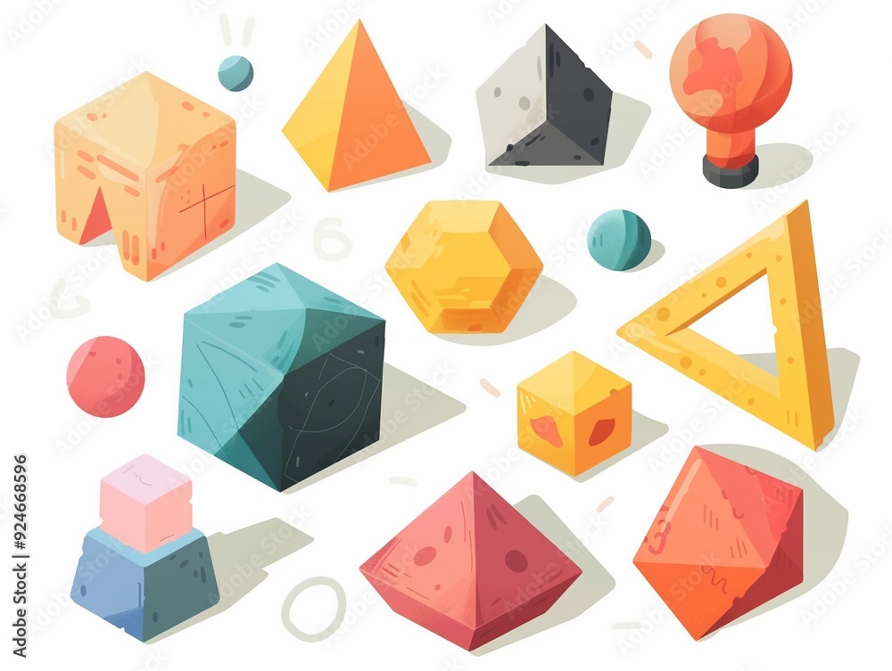 Geometry and spatial thinking clipart, 3D shapes, flat art, simple ...