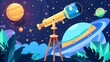 © Sukifli Dakheng - Space and astronomy education clipart, telescope viewing, flat art, simple cartoon 2D emblem