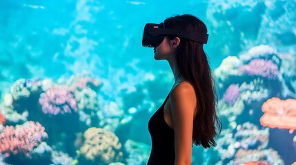 Canvas Print - AI-managed digital aquarium with interactive holographic displays and smart marine life care