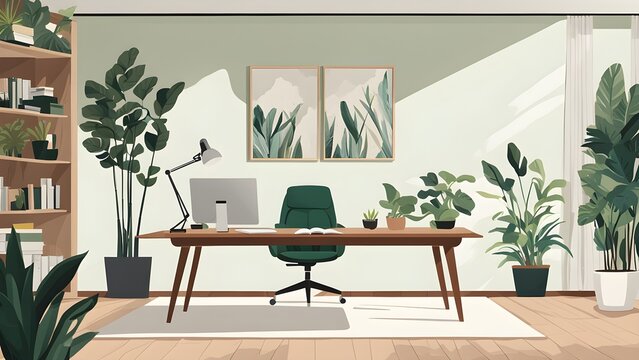Woman working at desk of modern home office
