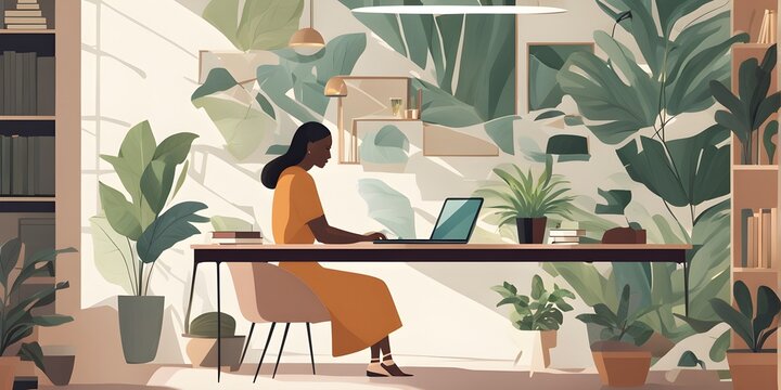 Woman working at desk of modern home office