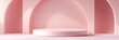 © Naruekaphon - A simple and elegant product display platform featuring three pink arches creating a soft and inviting backdrop. The minimalist design is perfect for showcasing beauty products, jewelry, or other smal