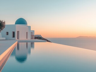 A large pool with a blue dome on top of it