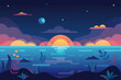 © nurdesign99 - Stylized Sunset Over a Calm Ocean with Plants