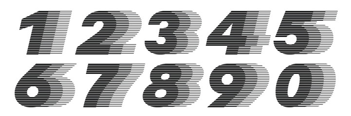 Aufkleber - Number Font with Abstract Lines Pattern Isolated On White Background
