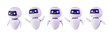© Marina - Set of 3d Neural network chat bot. AI servers technology. Cute mascot in various pose. Help assistance, artificial intelligence support device. Smart robotics render. Isolated vector illustration.