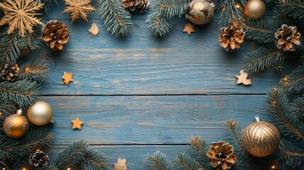 Christmas Decoration on Wooden Background with Bright Monocolor Creative Design