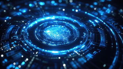 Poster - Top view of a futuristic holographic interface with copy space in the center