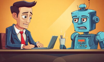 Poster - business meeting between robot and human in office