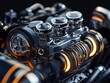 © Sergej Gerasimov - Monochrome hyper realistic internal combustion engine with premium components and sharp lighting