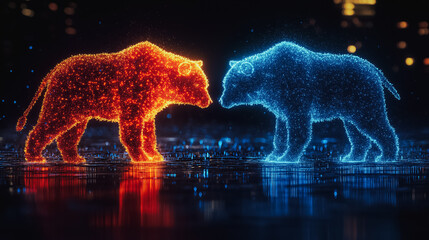 Poster - Two bears are fighting in a digital image