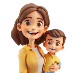 Poster - Simple Cartoon 3D illustration of smiling woman with boy