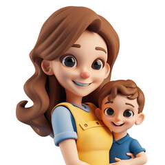 Poster - Simple Cartoon 3D illustration of smiling woman with boy