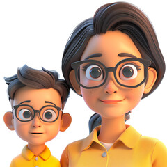 Poster - Simple Cartoon 3D illustration of smiling woman with boy