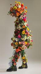 Poster - Woman fashion model wearing clothing entirely made of flowers