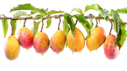 Wall Mural - Bunch of mango hanging on branch on white background