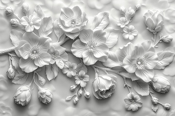 Wall Mural - Luxurious white wall design with rococo stucco mouldings created with generative AI technology