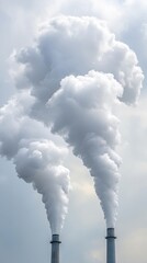 Two smokestacks release white smoke into a clear blue sky, illustrating industrial activity and environmental impact