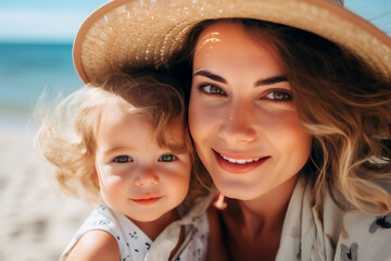 Wall Mural - AI generated image of happy mother and kid enjoying day together