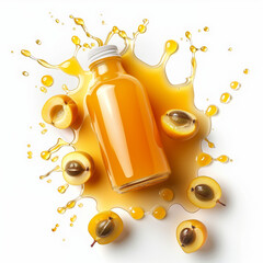 Poster - Loquat juice bottle placed with floating loquat splash