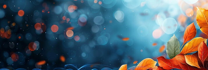 Wall Mural - Autumn modern trendy template. Orange, blue colors. Clear minimalistic design. Place for text graphics concept design. poster invitation flyer banner email header. Horizontal. Generative Ai content