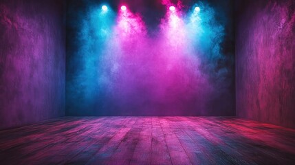 Wall Mural - Stage Spotlight Moves from Warm Studio Hardwood Floors to Dynamic Lighting