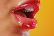 © Phuriphat - A woman with a tongue sticking out in a painting