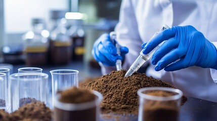 Aufkleber - A scientist in a lab is analyzing soil samples. They carefully measure and mix materials for experiments. This image captures the essence of scientific research and exploration. AI