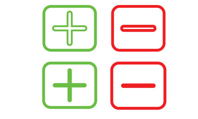 Aufkleber - plus and minus icons set in green and red color. calculator icon, you can use for commercial.