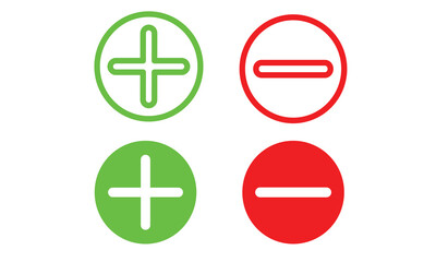 Aufkleber - set of plus and minus symbols in circular and square shapes, positive and negative signs, vector bla