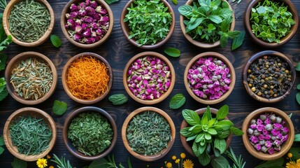 Wall Mural - Above View of Participants Engaging in Holistic Herbal Medicine Workshop