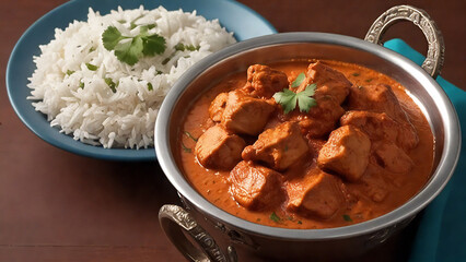 stewed meat and rice, top-angled view, sweet and sour recipe with greens