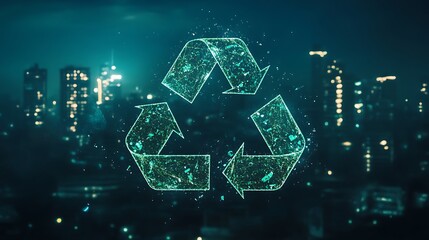 Poster - Digital cityscape with AI-managed waste management systems and augmented reality recycling guides
