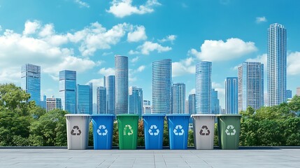 Poster - Digital cityscape with AI-managed waste management systems and augmented reality recycling guides