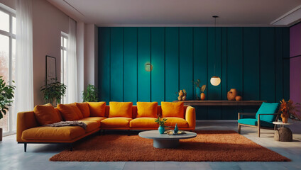 Default Minimalist living room with sofa Scandinavian interior 3. AI generated