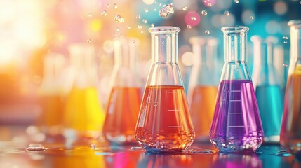 Poster - Colorful Chemical Solutions in Flasks.