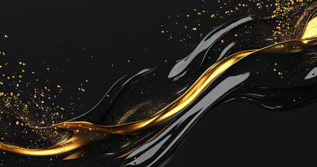 Poster - Abstract Gold and Black Liquid Wave Background.