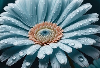 Poster - wet blue water flower background, close up of gerber flower