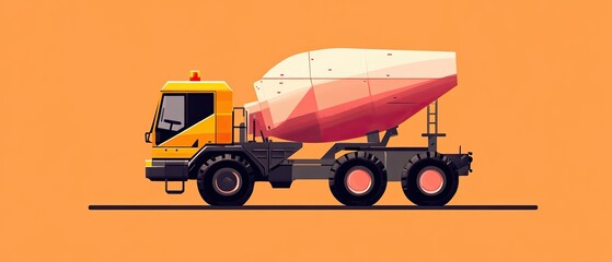 Minimalist flat design cement mixer vibrant color palette sharp lines sleek construction equipment digital artwork