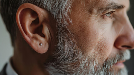 close-up of senior man's earring