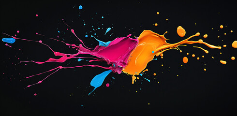 Wall Mural - Colorful Paint Splashes on Black Background.