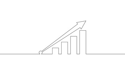 Wall Mural - Continuous one line drawing of arrow up. Business growth graph in illustration vector. Single line art of increasing arrow. Bar chart icon sign symbol